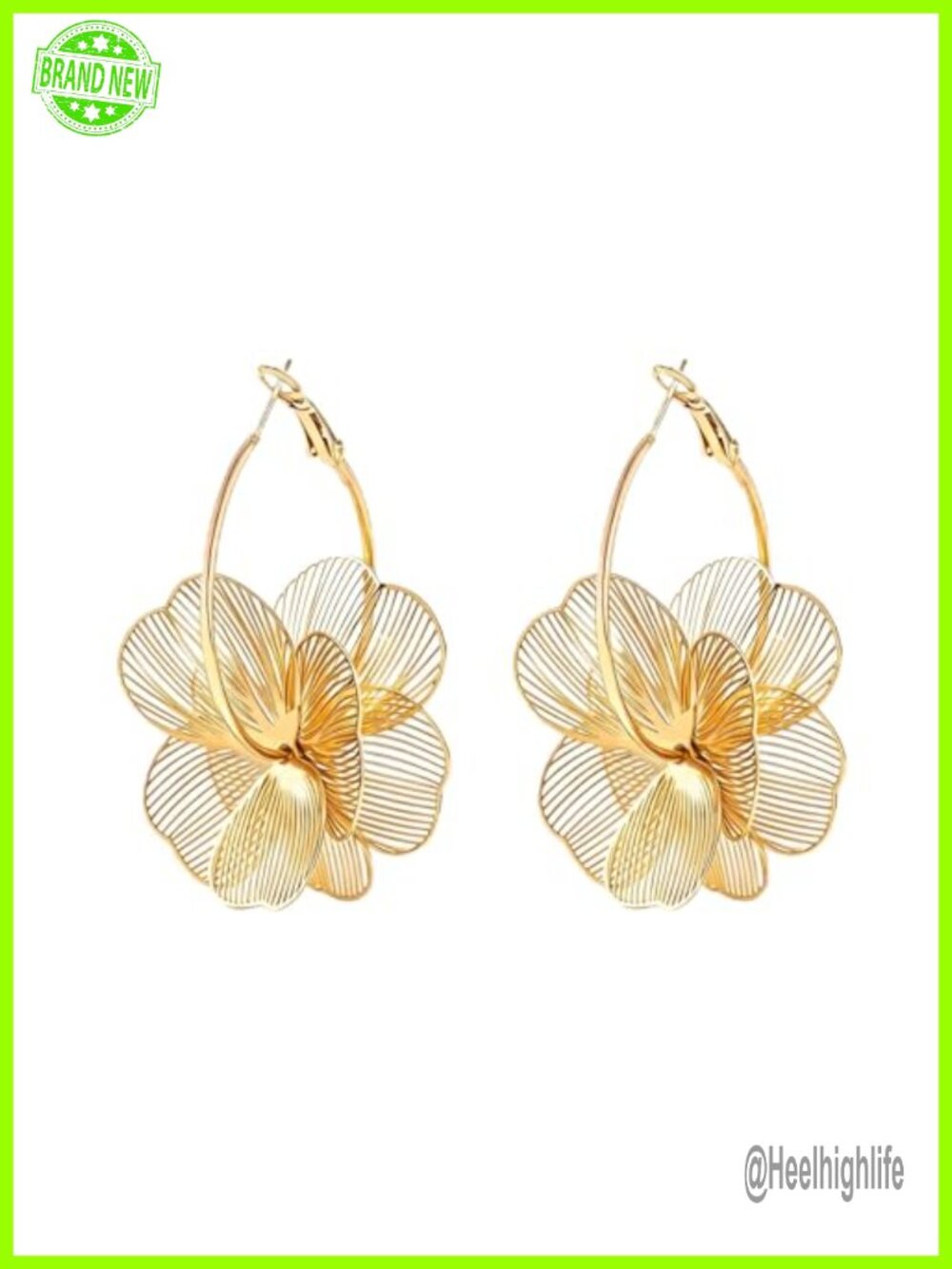 Gold Dangle Flower Earrings Statement Hoop Women Jewelry Gift